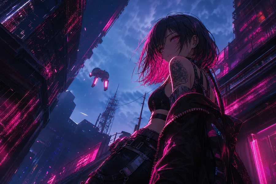 Anime Cyberpunk Girl With Neon Lights Anime Wallpaper  5 4K