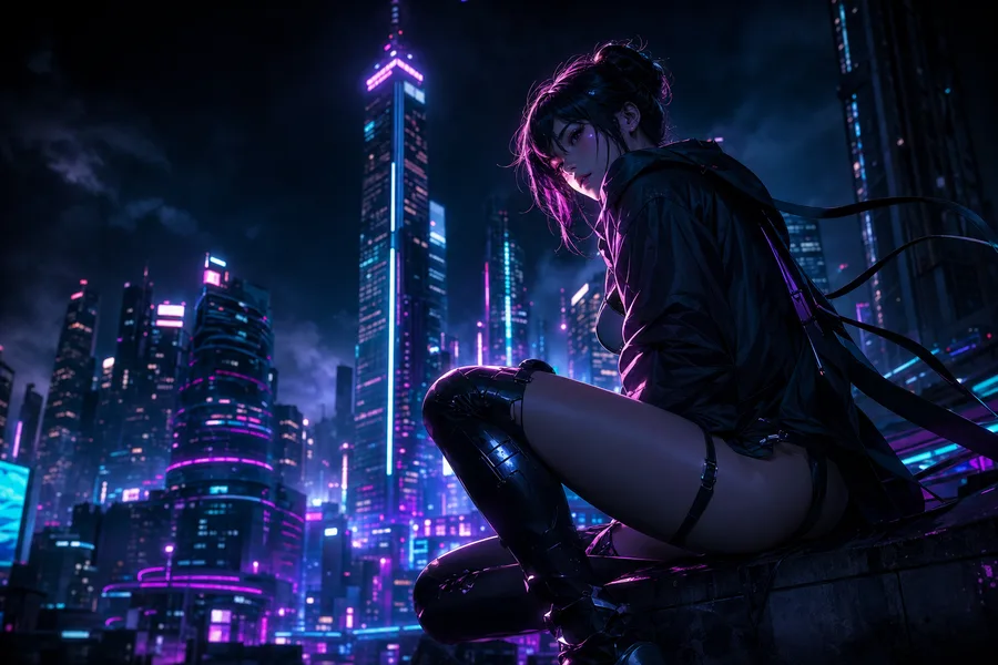 Anime Cyberpunk Girl With Neon Lights Anime Wallpaper  5 4K