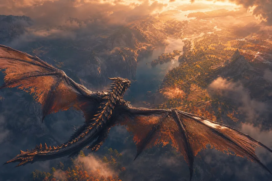 Anime Dragon Flying Over Valley Anime Wallpaper  15 4K