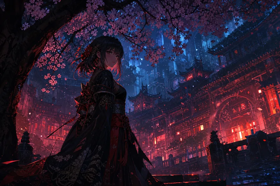 Anime Girl Standing Under Cherry Blossoms Anime Wallpaper  1 4K
