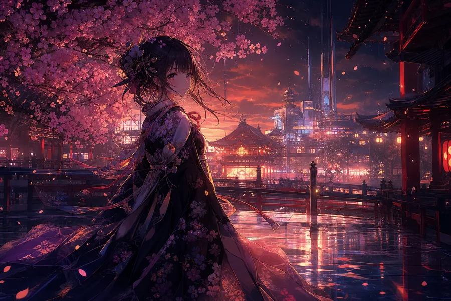Anime Girl Standing Under Cherry Blossoms Anime Wallpaper  17 4K