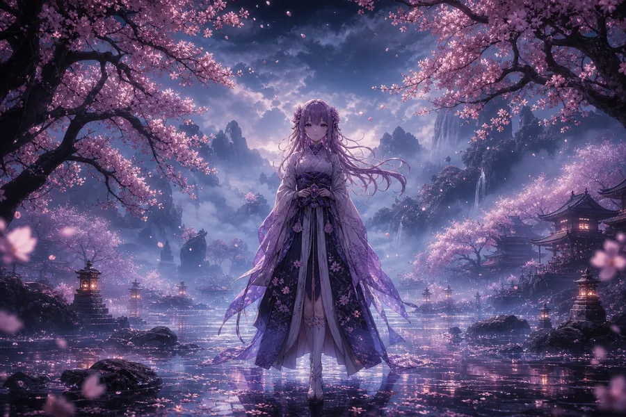 Anime Girl Standing Under Cherry Blossoms Anime Wallpaper  25 4K
