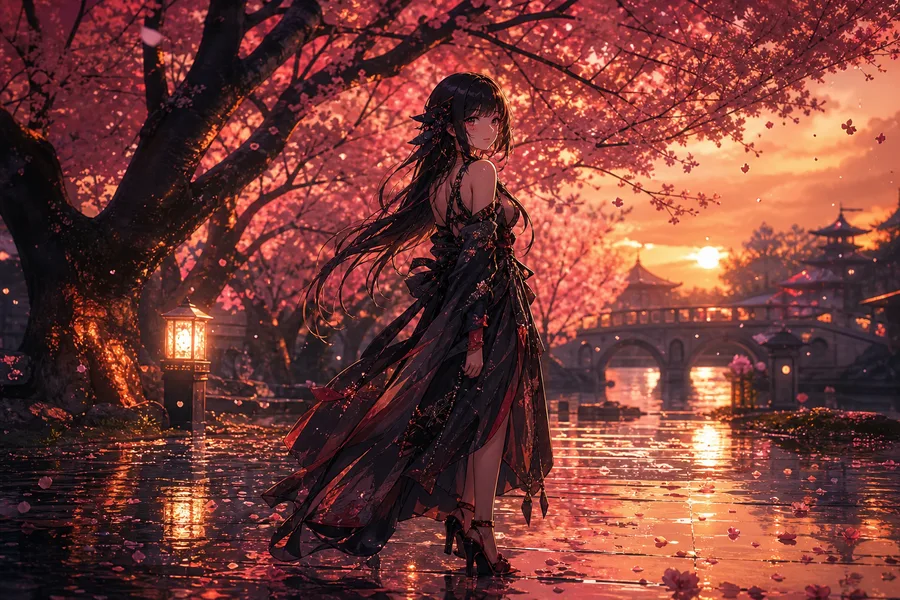 Anime Girl Standing Under Cherry Blossoms Anime Wallpaper  25 4K