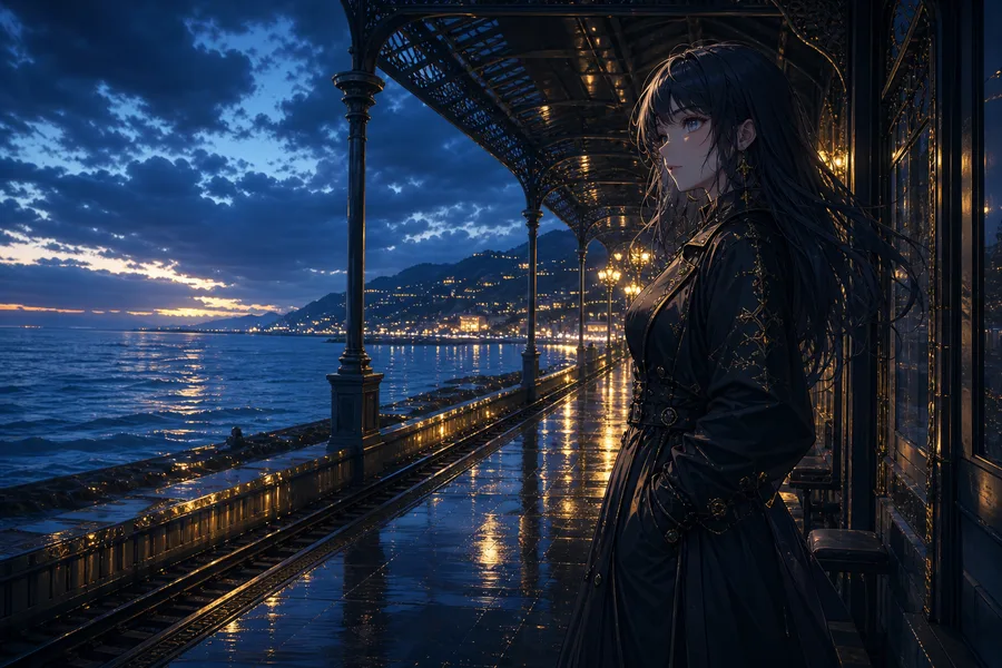Anime Ocean Train Station Anime Wallpaper  16 4K