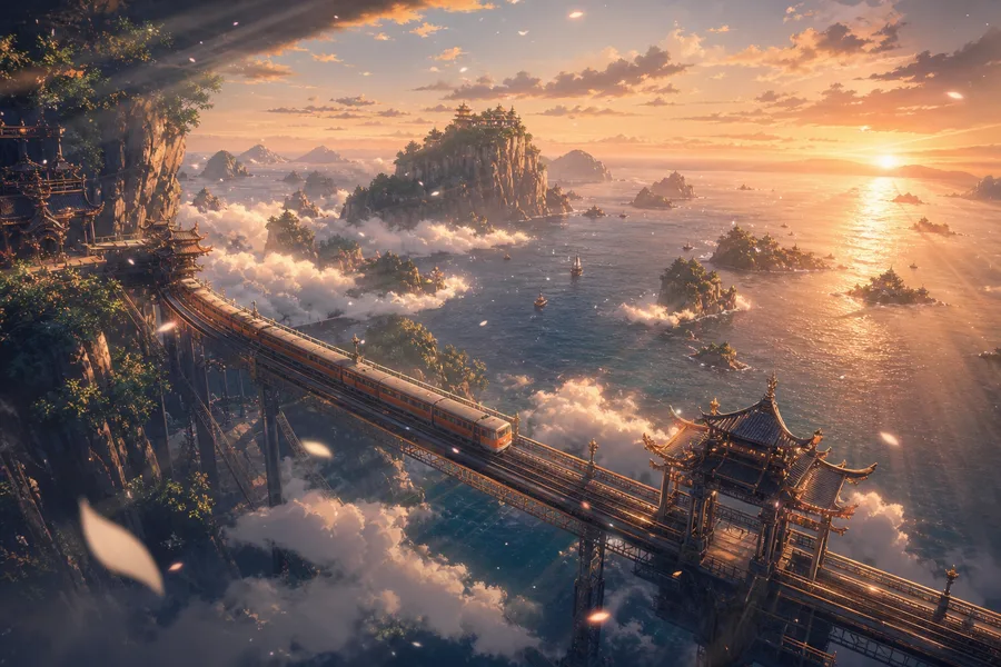 Anime Ocean Train Station Anime Wallpaper  24 4K