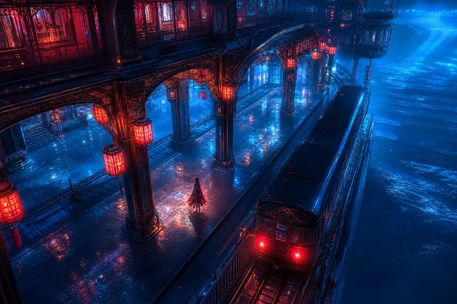 Anime Ocean Train Station Anime Wallpaper  24 4K