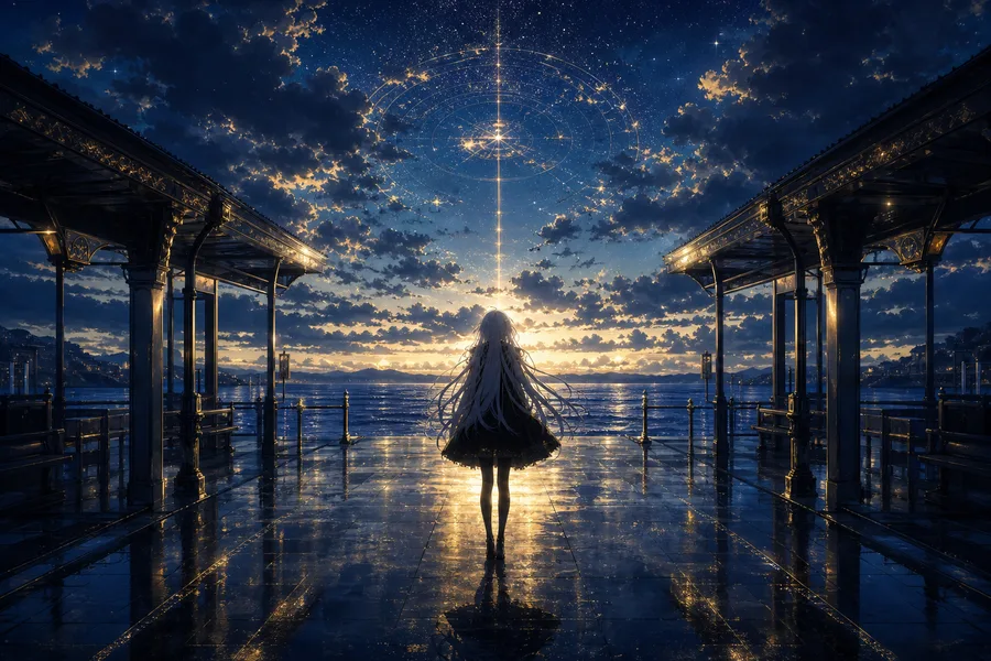 Anime Ocean Train Station Anime Wallpaper  24 4K