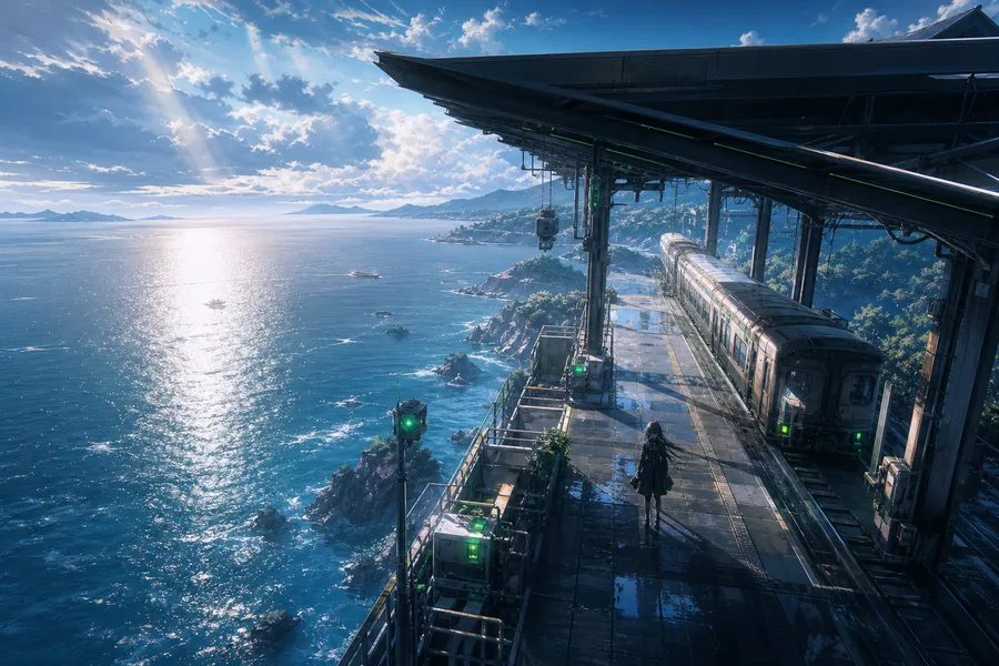 Anime Ocean Train Station Anime Wallpaper  8 4K