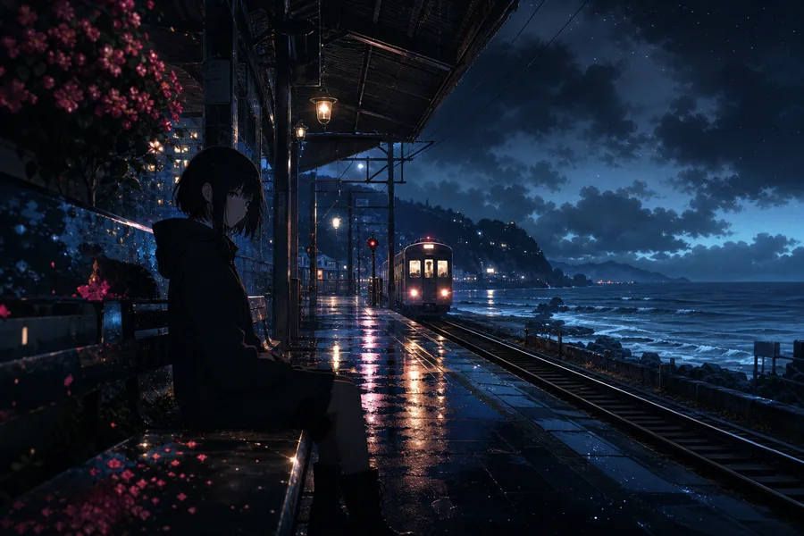 Anime Ocean Train Station Anime Wallpaper  8 4K