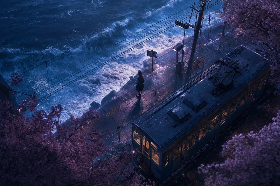 Anime Ocean Train Station Anime Wallpaper  8 4K
