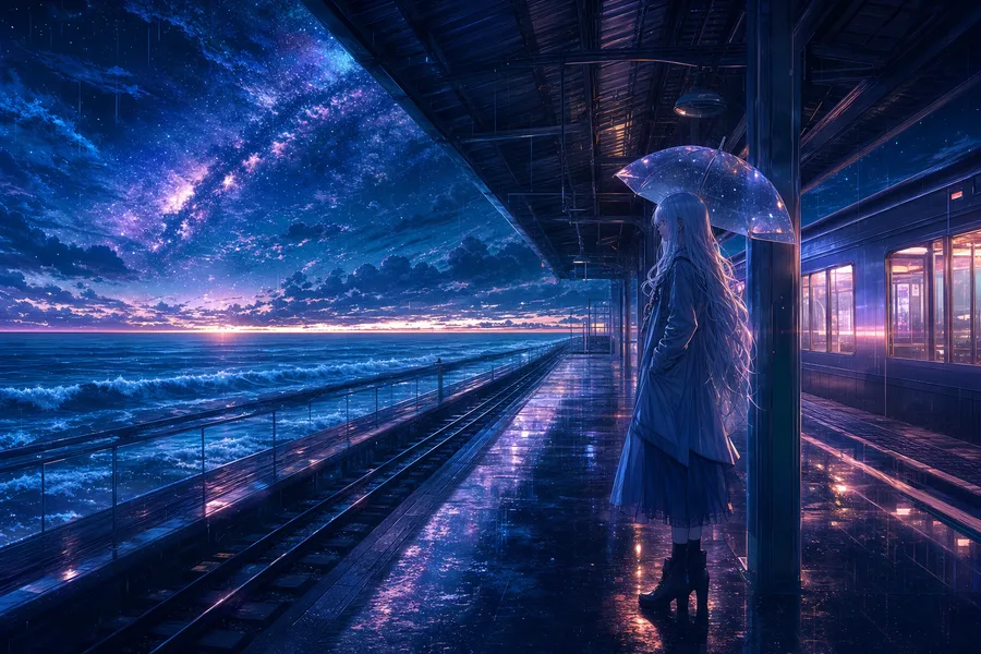 Anime Ocean Train Station Anime Wallpaper  8 4K