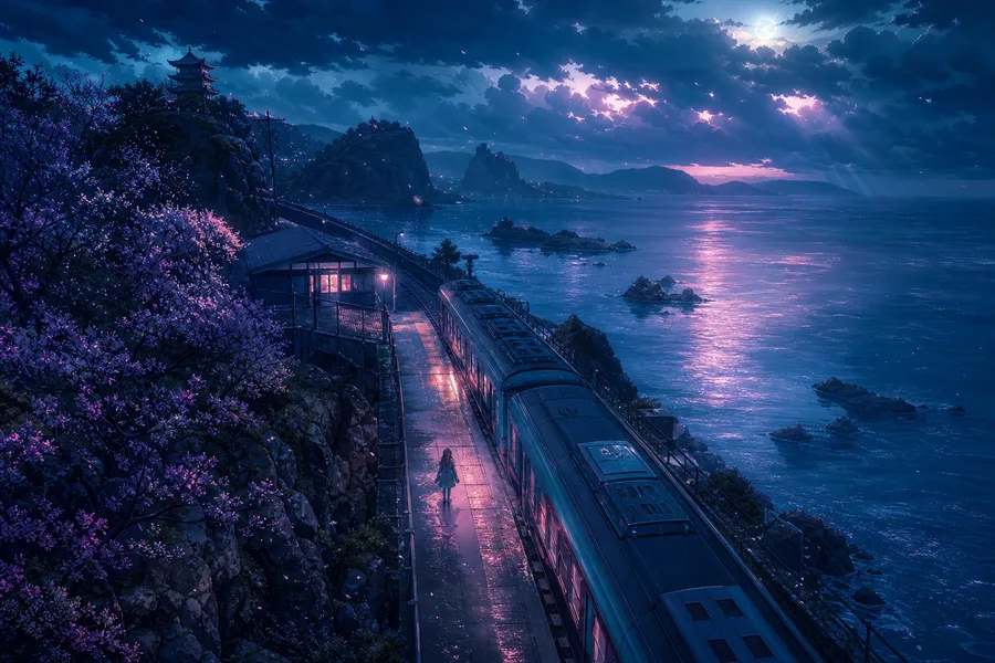 Anime Ocean Train Station Anime Wallpaper  8 4K