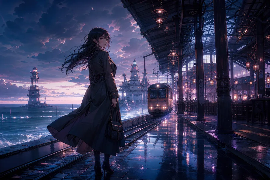 Anime Ocean Train Station Anime Wallpaper  8 4K