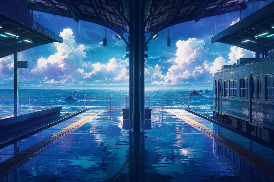 Anime Ocean Train Station Anime Wallpaper  8 4K