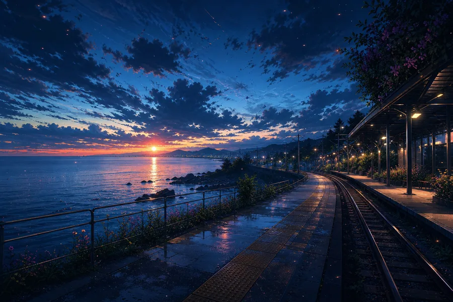 Anime Ocean Train Station Anime Wallpaper  8 4K