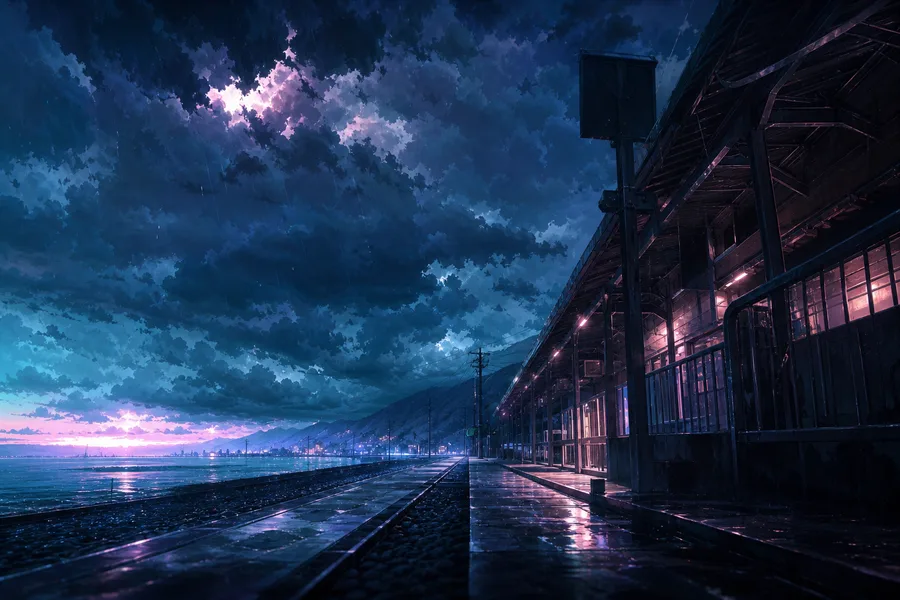 Anime Ocean Train Station Anime Wallpaper  8 4K