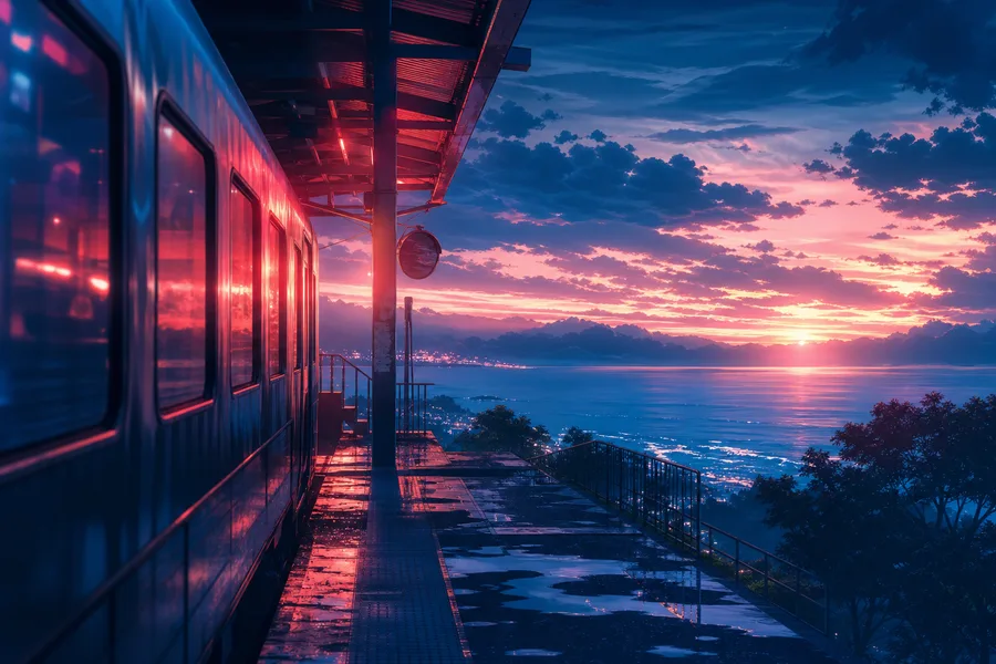 Anime Ocean Train Station Anime Wallpaper  8 4K
