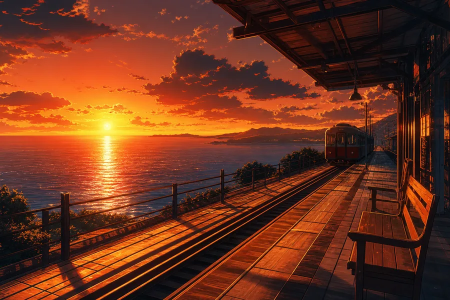 Anime Ocean Train Station Anime Wallpaper  8 4K