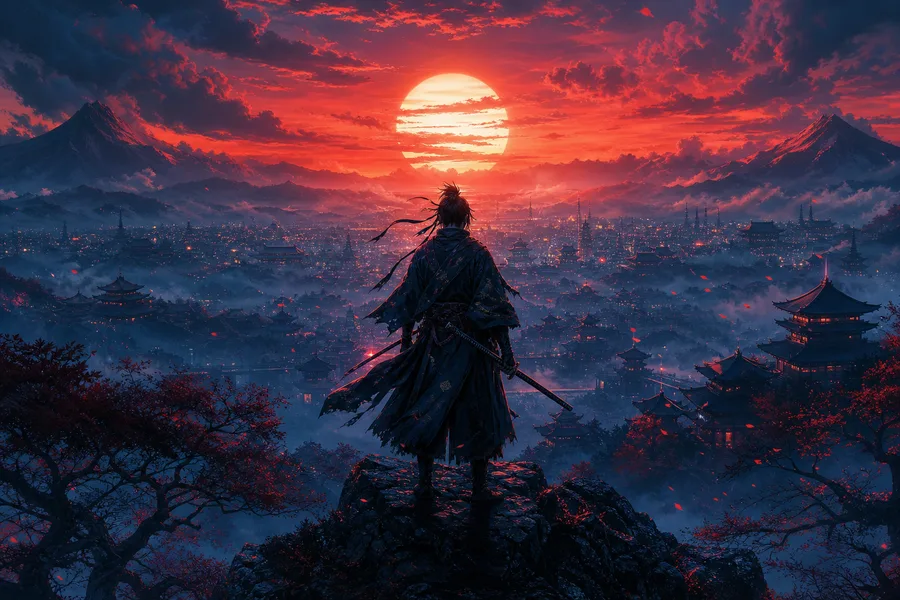 Anime Samurai On Mountain At Sunset Anime Wallpaper  10 4K