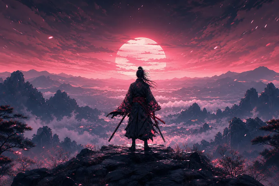 Anime Samurai On Mountain At Sunset Anime Wallpaper  10 4K