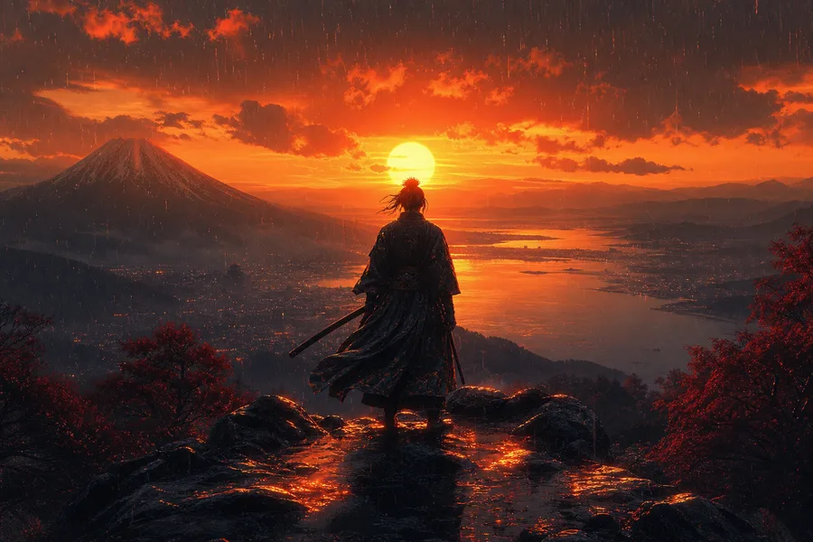 Anime Samurai On Mountain At Sunset Anime Wallpaper  10 4K