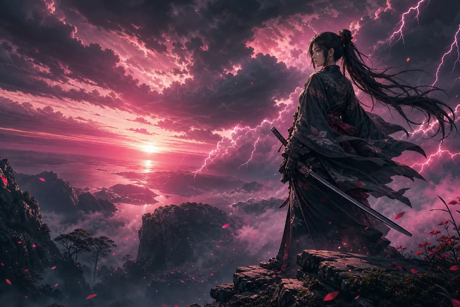 Anime Samurai On Mountain At Sunset Anime Wallpaper  10 4K