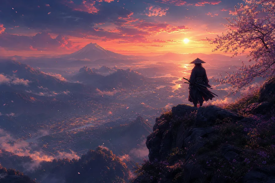 Anime Samurai On Mountain At Sunset Anime Wallpaper  10 4K