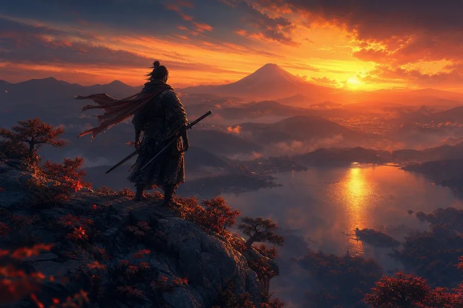 Anime Samurai On Mountain At Sunset Anime Wallpaper  10 4K
