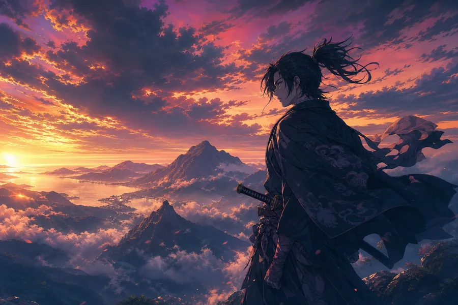Anime Samurai On Mountain At Sunset Anime Wallpaper  10 4K