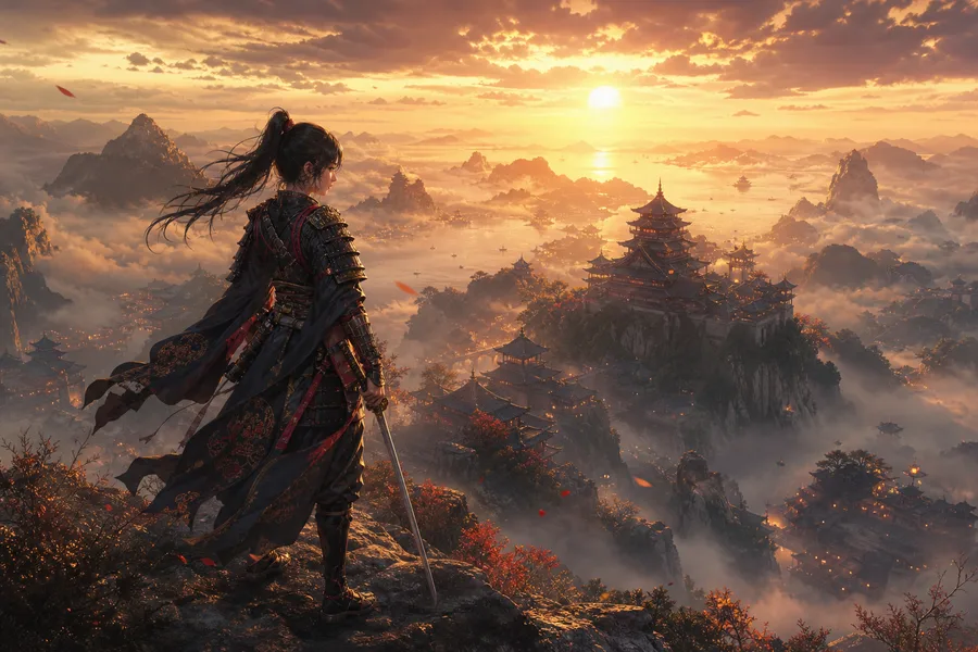Anime Samurai On Mountain At Sunset Anime Wallpaper  18 4K