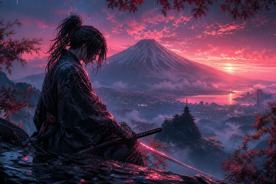 Anime Samurai On Mountain At Sunset Anime Wallpaper  18 4K