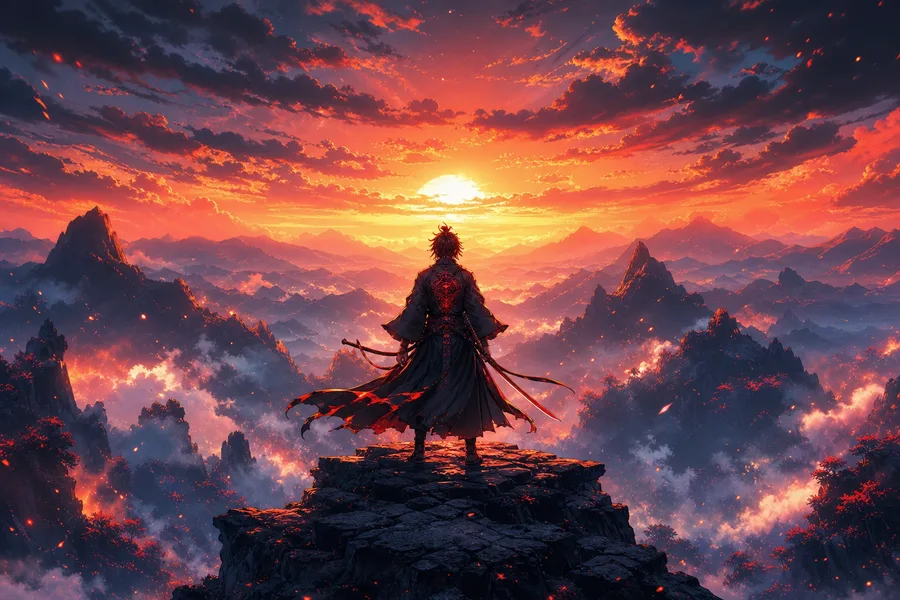 Anime Samurai On Mountain At Sunset Anime Wallpaper  18 4K