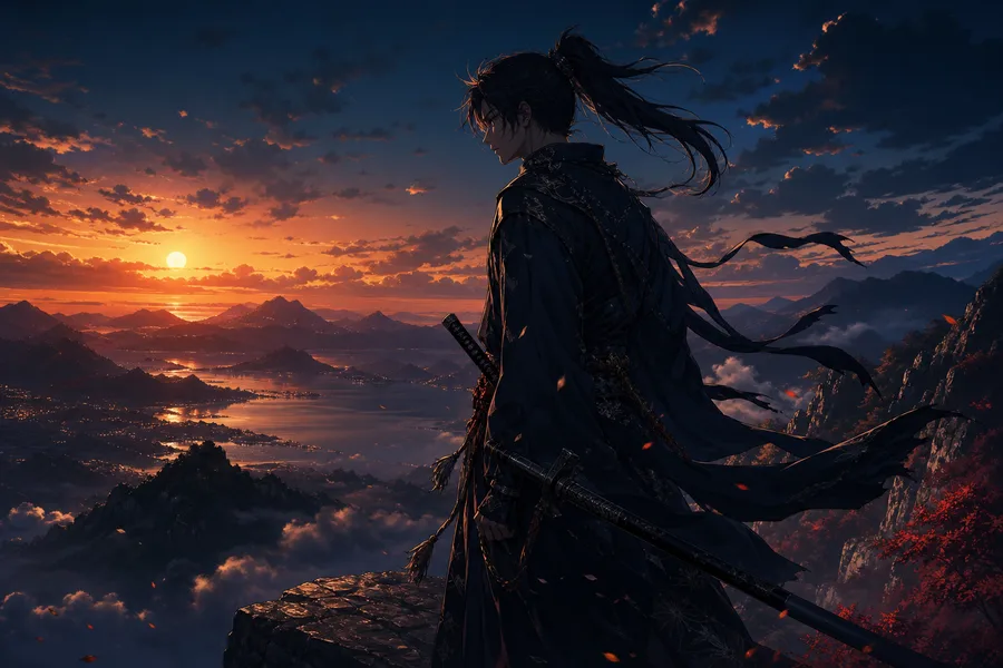 Anime Samurai On Mountain At Sunset Anime Wallpaper  18 4K