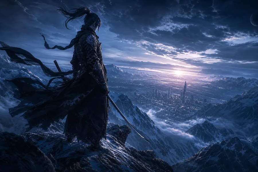 Anime Samurai On Mountain At Sunset Anime Wallpaper  2 4K