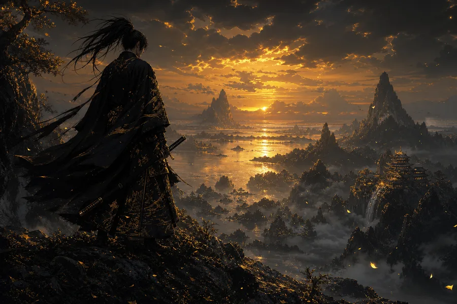 Anime Samurai On Mountain At Sunset Anime Wallpaper  2 4K