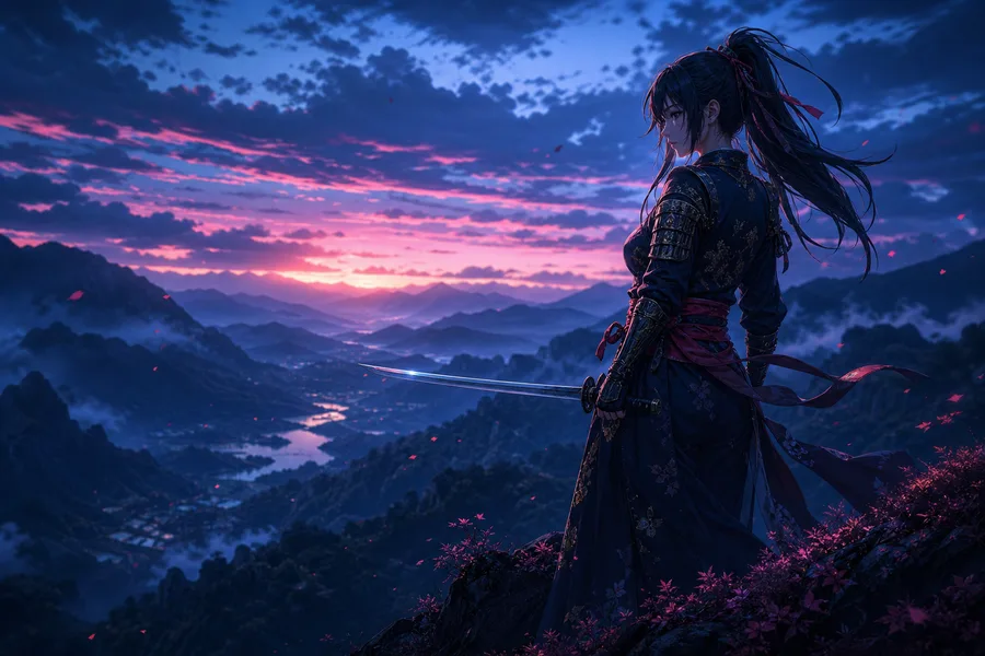 Anime Samurai On Mountain At Sunset Anime Wallpaper  2 4K