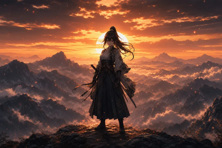 Anime Samurai On Mountain At Sunset Anime Wallpaper  2 4K