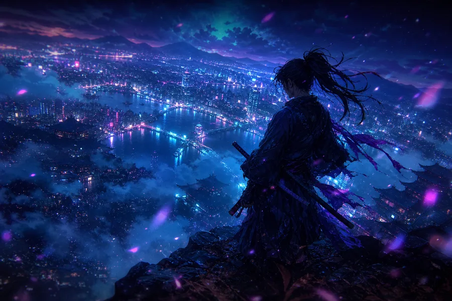 Anime Samurai On Mountain At Sunset Anime Wallpaper  2 4K