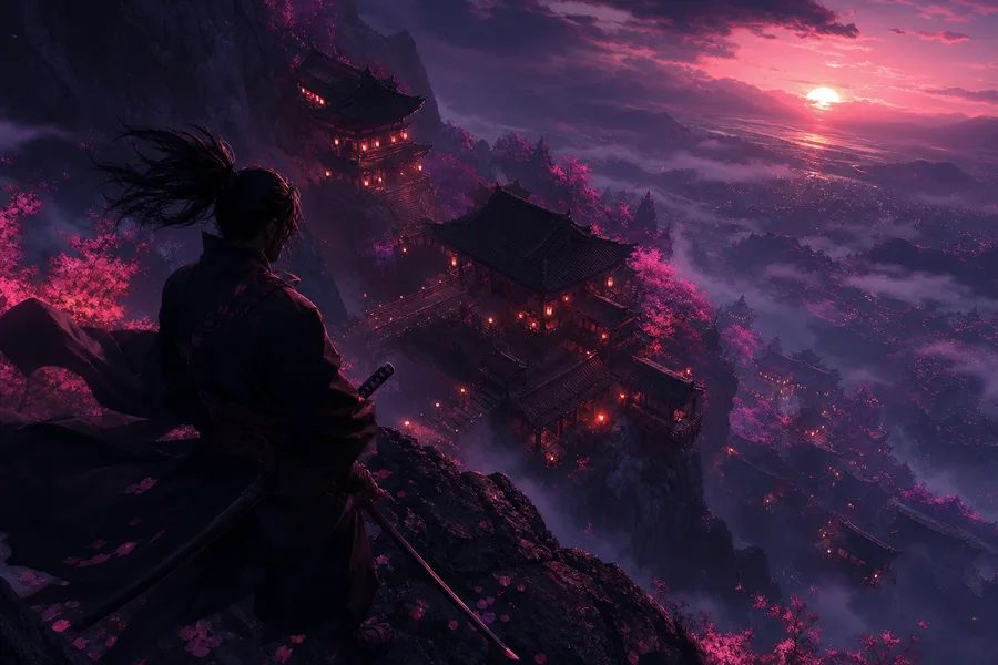Anime Samurai On Mountain At Sunset Anime Wallpaper  2 4K