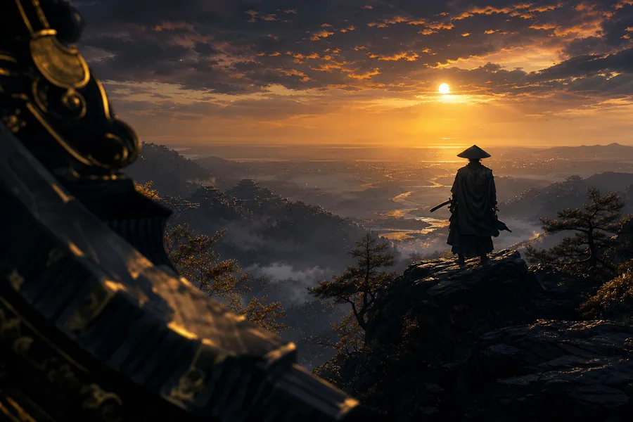 Anime Samurai On Mountain At Sunset Anime Wallpaper  2 4K