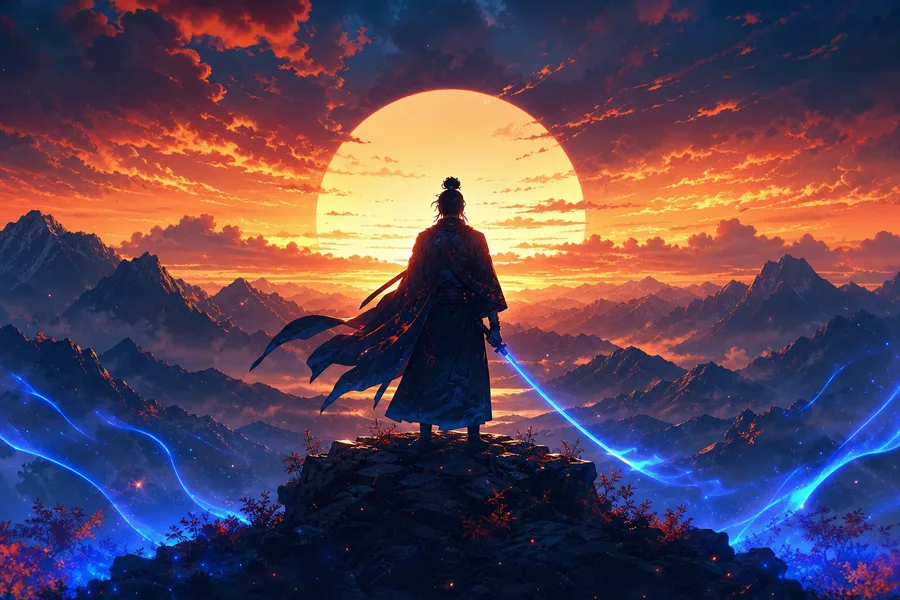 Anime Samurai On Mountain At Sunset Anime Wallpaper  2 4K