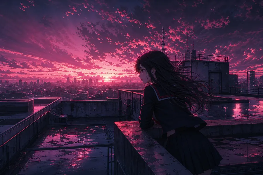 Anime School Rooftop Sunset Anime Wallpaper  14 4K