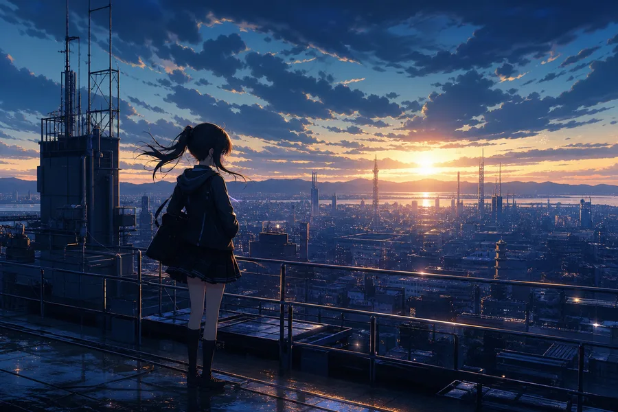 Anime School Rooftop Sunset Anime Wallpaper  14 4K