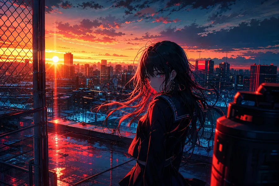 Anime School Rooftop Sunset Anime Wallpaper  14 4K