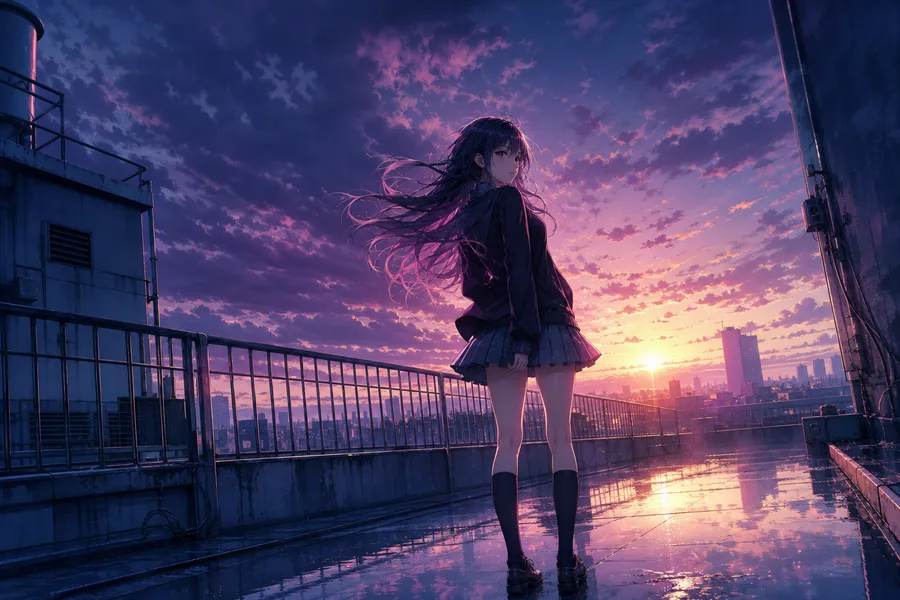Anime School Rooftop Sunset Anime Wallpaper  22 4K