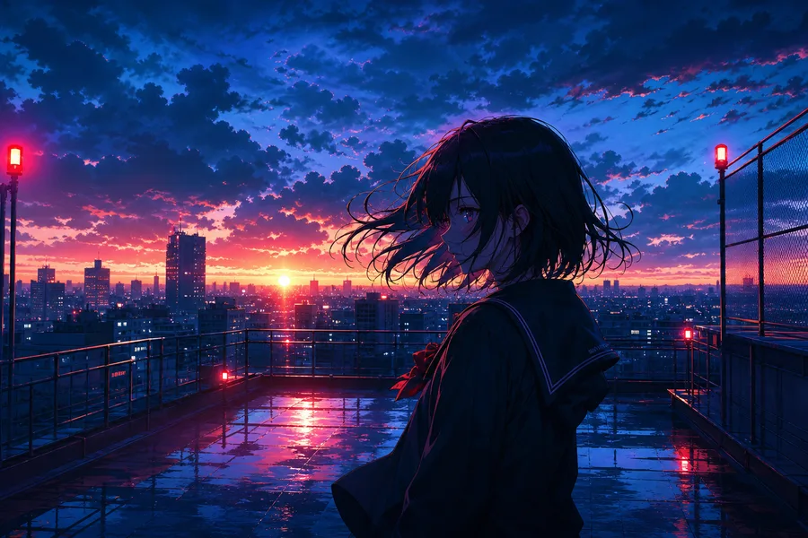 Anime School Rooftop Sunset Anime Wallpaper  22 4K