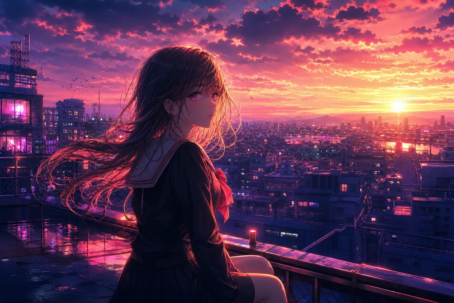 Anime School Rooftop Sunset Anime Wallpaper  6 4K