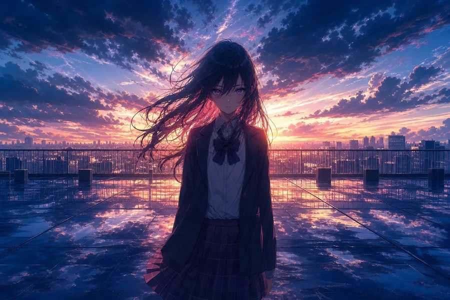 Anime School Rooftop Sunset Anime Wallpaper  6 4K