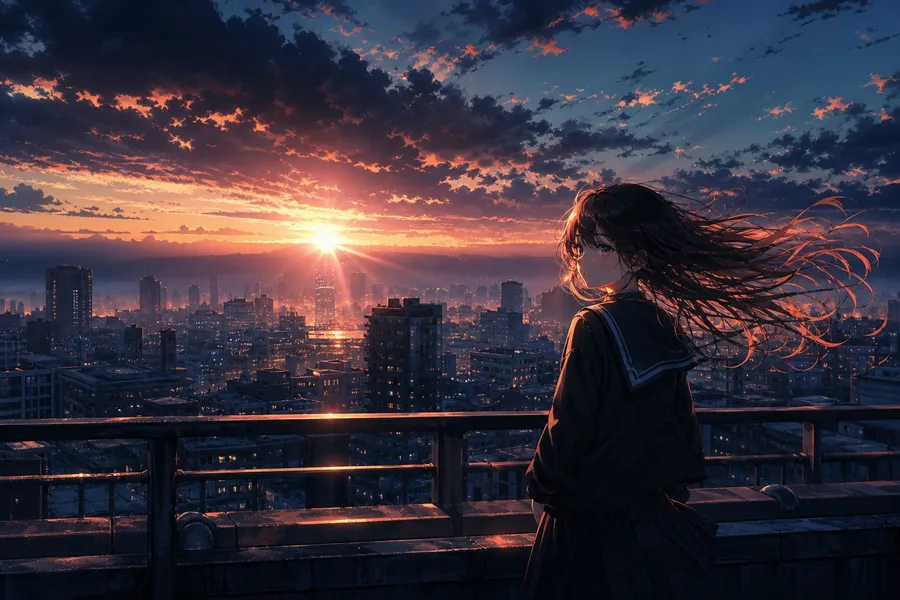 Anime School Rooftop Sunset Anime Wallpaper  6 4K