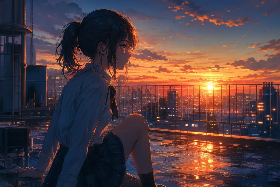 Anime School Rooftop Sunset Anime Wallpaper  6 4K